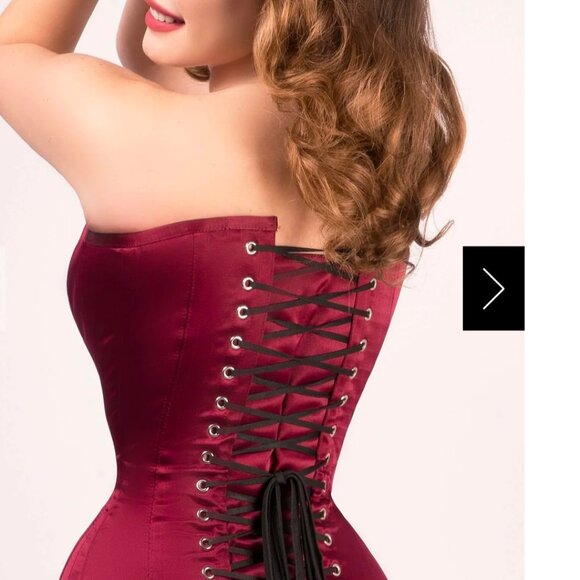 Burgundy satin longline waist-taming overbust corset - Picture 3 of 6